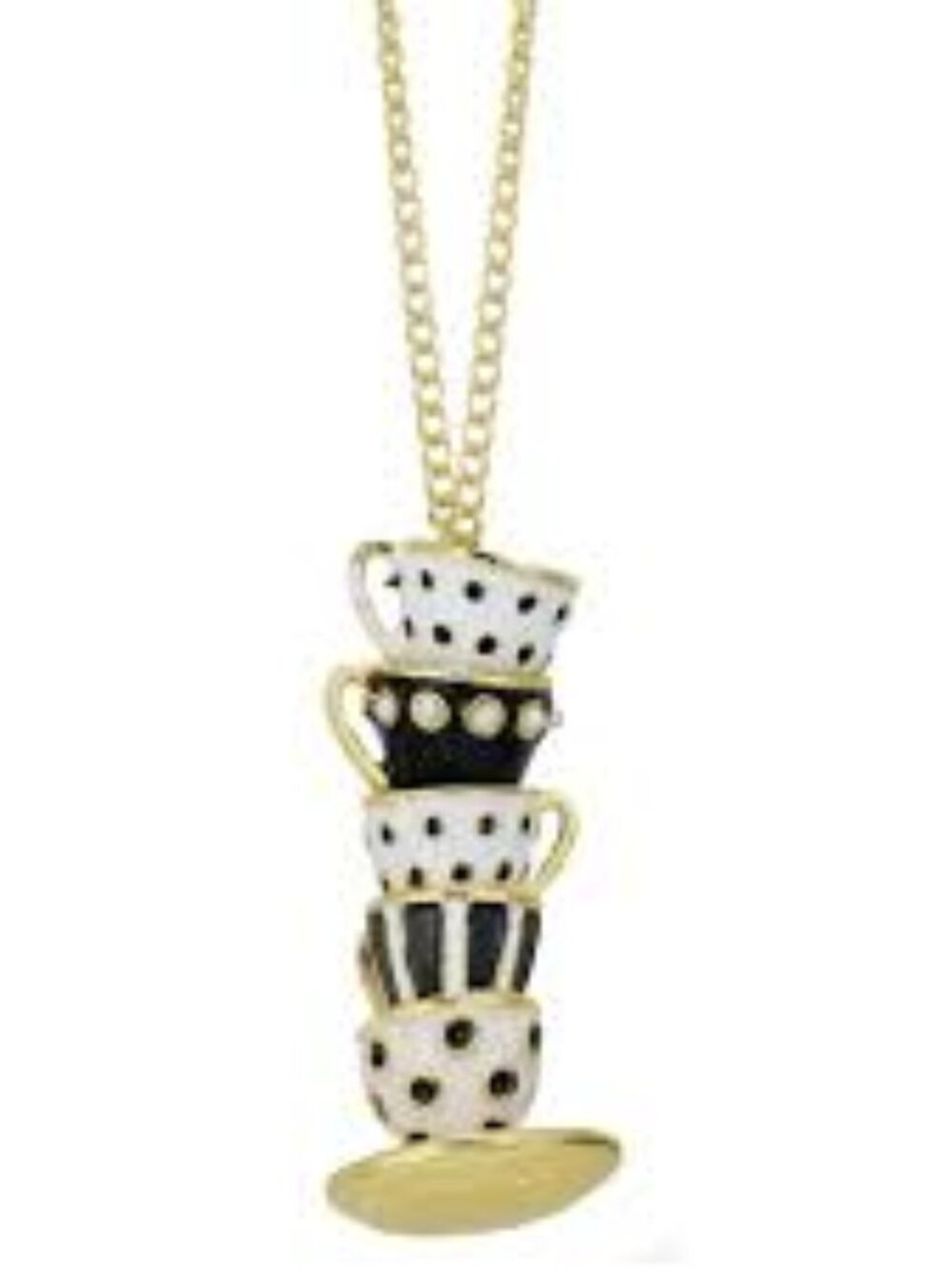 Black White Stacked Teacup Gold Necklace